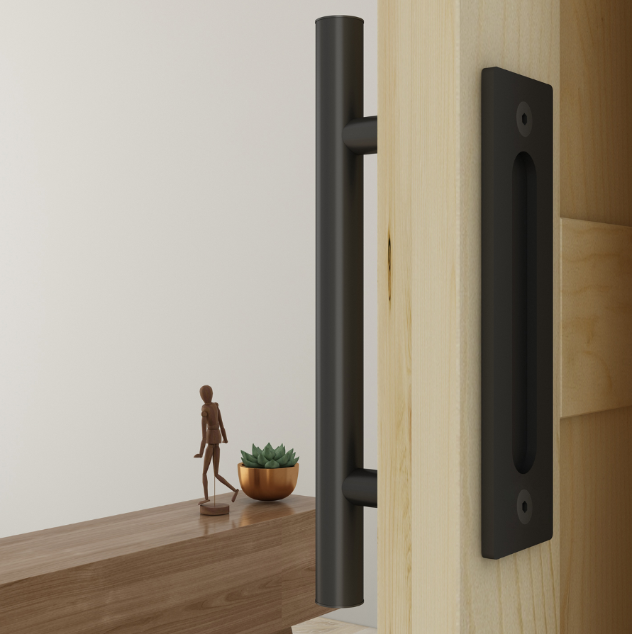 Barn Style Flush/Pull Handle - Black 300mm